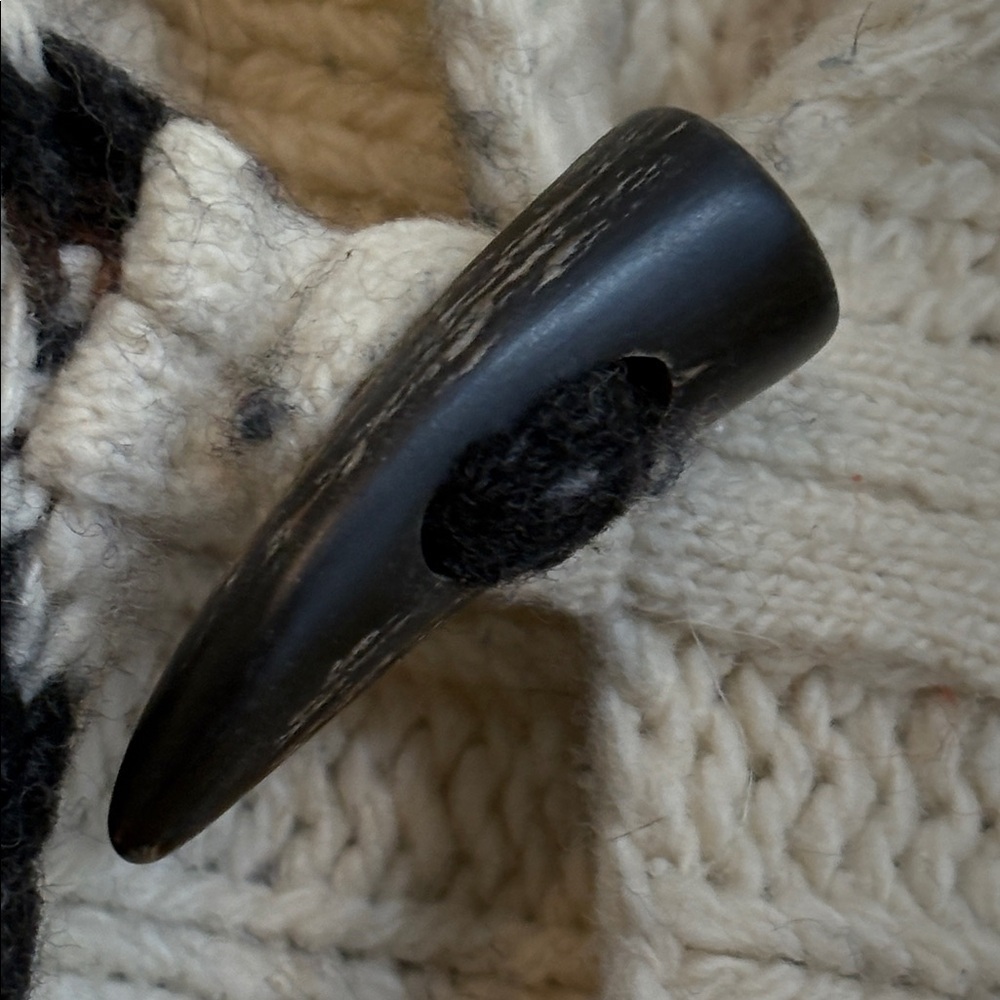 Vince | Cream Black Chunky Knit Shawl Fisherman Grandpa Wool Blend Cardigan L - Picture 5 of 17
